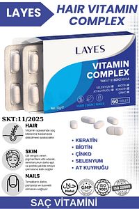 Hair Vitamin Complex 60 Tablet Biotin Keratin Çinko D3 At Kuyruğu Selenyum Folik Asit Saç Vitamini ürün fotoğrafı