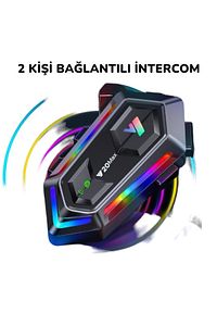 Y20 MAX 2 Kişi Bağlantılı Rgb Işıklı 1000mAh Bluetooth Motosiklet Kask Kulaklık İntercom seti ürün fotoğrafı