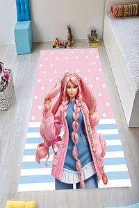 Barbie Desen Çocuk Halısı, Oyun Halısı, Çocuk Halısı, Kaymaz Taban, Yıkanabilir, Leke Tutmaz ürün fotoğrafı