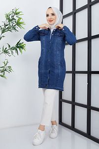 Kadın Mavi Denim Kot Ceket ürün fotoğrafı