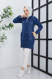 Kadın Mavi Denim Kot Ceket ürün fotoğrafı