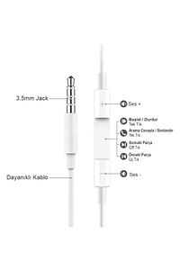 Jack Girişli Beyaz Kablolu Kulaklık Ios Android Uyumlu 3.5 mm Kulaklık ürün fotoğrafı