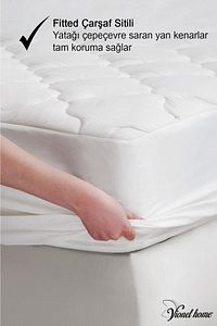 %100 Pamuk, Kapitone Yatak Koruyucu Çarşaf, Fitted Full Kenar, Elyaf Dolgulu, Tek Ve Çift Kişilik ürün fotoğrafı