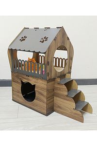 Dekoratif Teraslı Kedi Evi Ve Mama Kabı Seti ürün fotoğrafı