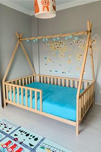 Montessori Bebek Ve Çocuk Karyolası Unisex Doğal Ahşap Yatak ürün fotoğrafı
