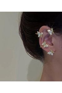 Gold Renk Tekli Zirkon Taşlı Kelebek Earcuff Kıkırdak Küpe ürün fotoğrafı