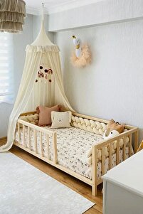 Unisex Montessori Bebek Ve Çocuk Karyolası Doğal Ahşap Yatak ürün fotoğrafı