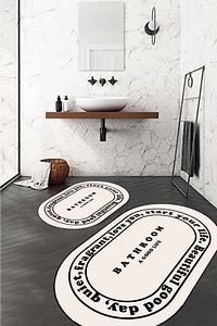 Kaymaz Taban, Banyo,paspası, Bathroom Yazılı, Estetik, Oval, 2'li Klozet Takımı ürün fotoğrafı