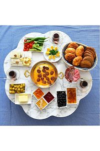 90 Cm Beyaz Mermer Desenli Ahşap Katlanabilir Papatya Yer Sofrası, Yer Masası, Yemek Masası ürün fotoğrafı