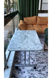 Beyaz Mermer Desenli Tekerlekli Orta Sehpa Metal Ayaklı Masa 60x100 Cm Mutfak Masası ürün fotoğrafı