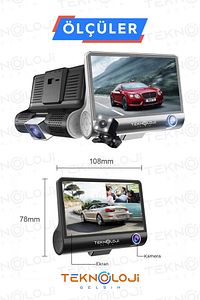 Araç İçi Kamera 4'' Lcd Ekran 3 Kameralı 170° Geniş Açı 1080p G-Sensör Gece Görüşlü Uyumlu Yol Kayıt ürün fotoğrafı