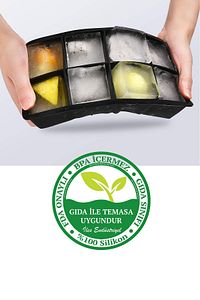 Kapaklı Premium Büyük 8 Bölmeli Silikon Buz Kalıbı, Siyah ürün fotoğrafı