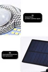 Solar Güneş Enerjili 122 Ledli Hareket Sensörlü Kumandalı Bahçe Balkon Aydınlatma Sokak Lambası ürün fotoğrafı