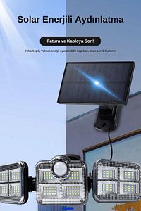 Solar Güneş Enerjili 122 Ledli Hareket Sensörlü Kumandalı Bahçe Balkon Aydınlatma Sokak Lambası ürün fotoğrafı
