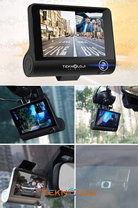 Araç İçi Kamera 4'' Lcd Ekran 3 Kameralı 170° Geniş Açı 1080p G-Sensör Gece Görüşlü Uyumlu Yol Kayıt ürün fotoğrafı