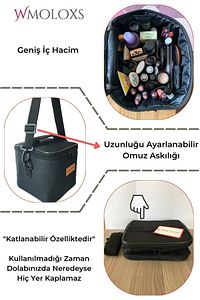 Seyahat Tipi Isı Yalıtımlı Kozmetik Makyaj Çantası Organizer Büyük Makyaj Düzenleyici Çanta Siyah ürün fotoğrafı