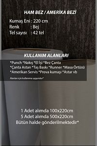 Amerikan Bezi Kumaş - Ham Bez Kumaş - Punch Kumaş - Kırlent-Masa Örtüsü - Runner-Astar-Döşemelik Bej ürün fotoğrafı