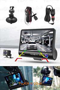 Araç İçi Kamera 4'' Lcd Ekran 3 Kameralı 170° Geniş Açı 1080p G-Sensör Gece Görüşlü Uyumlu Yol Kayıt ürün fotoğrafı