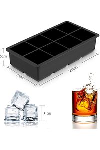Kapaklı Premium Büyük 8 Bölmeli Silikon Buz Kalıbı, Siyah ürün fotoğrafı