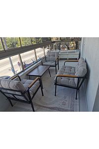 Mars Balkon, Bahçe, Cafe - Salon - Metal Kanepe Koltuk Takımı - 2+1+1 + Sehpa ürün fotoğrafı