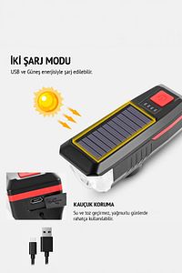 USB Şarjlı Led Işıklı Su Geçirmez Bisiklet Scooter Moped Farı Feneri Yeni Nesil Ön Far ürün fotoğrafı