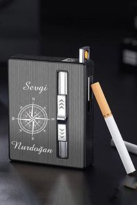 Hediyelik Kişiye Özel Isim Baskılı Usb Şarjlı Çakmaklı Sigara Çıkaran Tabaka ürün fotoğrafı