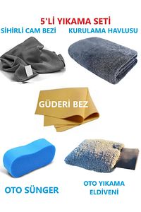 5'li Mikrofiber Oto Yıkama Seti-kurulama Silme Bezi Cam Bezi Güderi Oto Eldiveni Oto Sünger ürün fotoğrafı