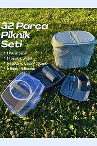 Home 32 Parça Piknik Seti Sepet Çantalı Bardak,çatal,kaşık,bıçak,tabak Seti 32 Piece Picnic Set. ürün fotoğrafı