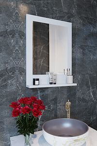 Safir Banyo Aynası, Dresuar,60x45 Beyaz Raflı Banyo Aynası ürün fotoğrafı