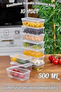 10 Adet Kendinden Kapaklı Derin Dondurucuya Uygun Saklama Kabı, düzenleyici ,yemek,kahve,çay500ml ürün fotoğrafı