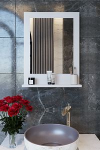 Safir Banyo Aynası, Dresuar,60x45 Beyaz Raflı Banyo Aynası ürün fotoğrafı
