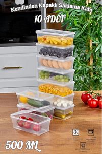 10 Adet Kendinden Kapaklı Derin Dondurucuya Uygun Saklama Kabı, düzenleyici ,yemek,kahve,çay500ml ürün fotoğrafı