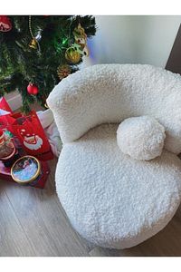 Cookie Mini Puf, Teddy, Gold Detaylı-beyaz ürün fotoğrafı