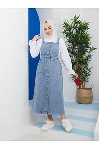 Kadın Mavi Elbise Kot Salopet ürün fotoğrafı