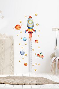 Boy Ölçer Uzay Roket Temalı Çocuk Odası Duvar Dekorasyon Sticker Seti ürün fotoğrafı