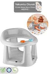 Vakum Tabanlı Bebek Mama Sandalye Oturağı Oyuncaklı Banyo Oturağı Alt Açma Örtüsü Hediyeli Gri ürün fotoğrafı