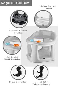 Vakum Tabanlı Bebek Mama Sandalye Oturağı Oyuncaklı Banyo Oturağı Alt Açma Örtüsü Hediyeli Gri ürün fotoğrafı
