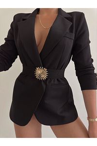 Gold Güneş Tokalı Geçmeli Elastik Kadın Kemeri, Ceket Kemeri, Gömlek Kemeri, Elbise Kemeri ürün fotoğrafı