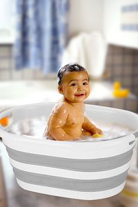 3'lü Katlanır Bebek Yıkama Seti Bebek Banyo Küveti Büyük Boy - Su Kovası - Maşrapa Gri ürün fotoğrafı