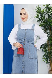 Kadın Mavi Elbise Kot Salopet ürün fotoğrafı