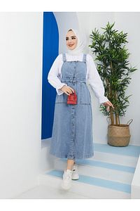 Kadın Mavi Elbise Kot Salopet ürün fotoğrafı