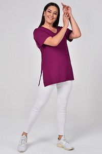 Büyük Beden Organik Pamuklu Yandan Yırtmaçlı Likralı Konfor Modeli Kısa Kollu Spor Ve Günlük T-shirt ürün fotoğrafı