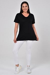 Büyük Beden Organik Pamuklu Yandan Yırtmaçlı Likralı Konfor Modeli Kısa Kollu Spor Ve Günlük T-shirt ürün fotoğrafı