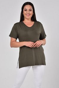 Büyük Beden Organik Pamuklu Yandan Yırtmaçlı Likralı Konfor Modeli Kısa Kollu Spor Ve Günlük T-shirt ürün fotoğrafı