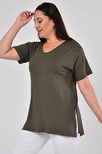 Büyük Beden Organik Pamuklu Yandan Yırtmaçlı Likralı Konfor Modeli Kısa Kollu Spor Ve Günlük T-shirt ürün fotoğrafı