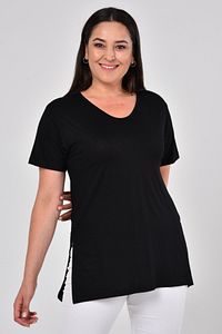 Büyük Beden Organik Pamuklu Yandan Yırtmaçlı Likralı Konfor Modeli Kısa Kollu Spor Ve Günlük T-shirt ürün fotoğrafı