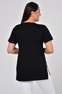 Büyük Beden Organik Pamuklu Yandan Yırtmaçlı Likralı Konfor Modeli Kısa Kollu Spor Ve Günlük T-shirt ürün fotoğrafı