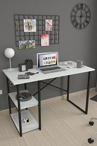 60x120 Cm 2 Raflı Çalışma Masası Bilgisayar Masası Ofis Ders Yemek Masası Beyaz ürün fotoğrafı