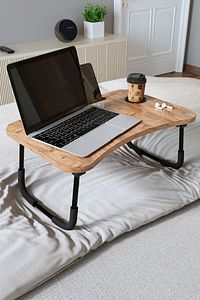 Portatif Katlanır Laptop Sehpası Tablet Telefon Tutuculu Laptop Sehpası Çam ürün fotoğrafı