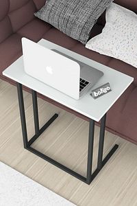 Metal Ayaklı Laptop Sehpası Kahvaltı Masası Çalışma Sehpası Beyaz ürün fotoğrafı